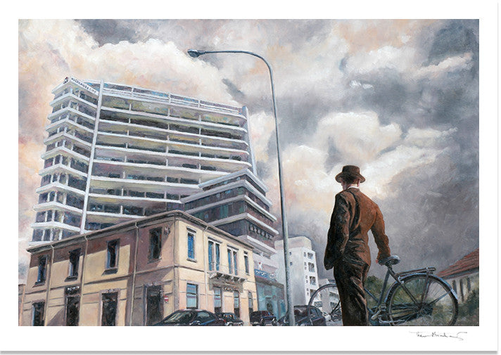 Art Noir Fine Art Print by Theo Michael, Man With Bicycle