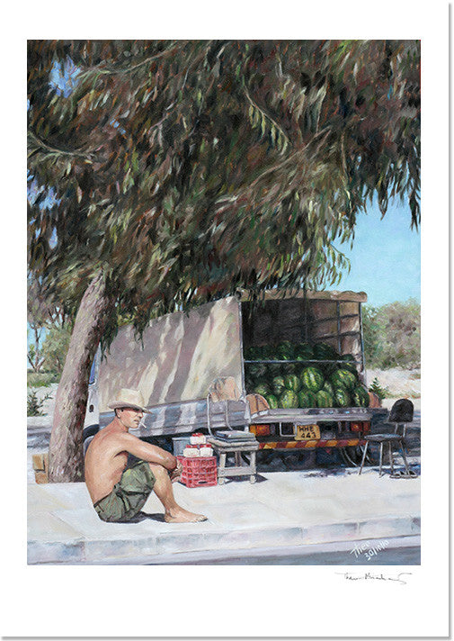 Traditional Cyprus painting, The Melon Seller Fine Art Print by Theo Michael