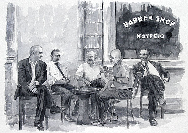 Backgammon Players, an original watercolour by Theo Michael