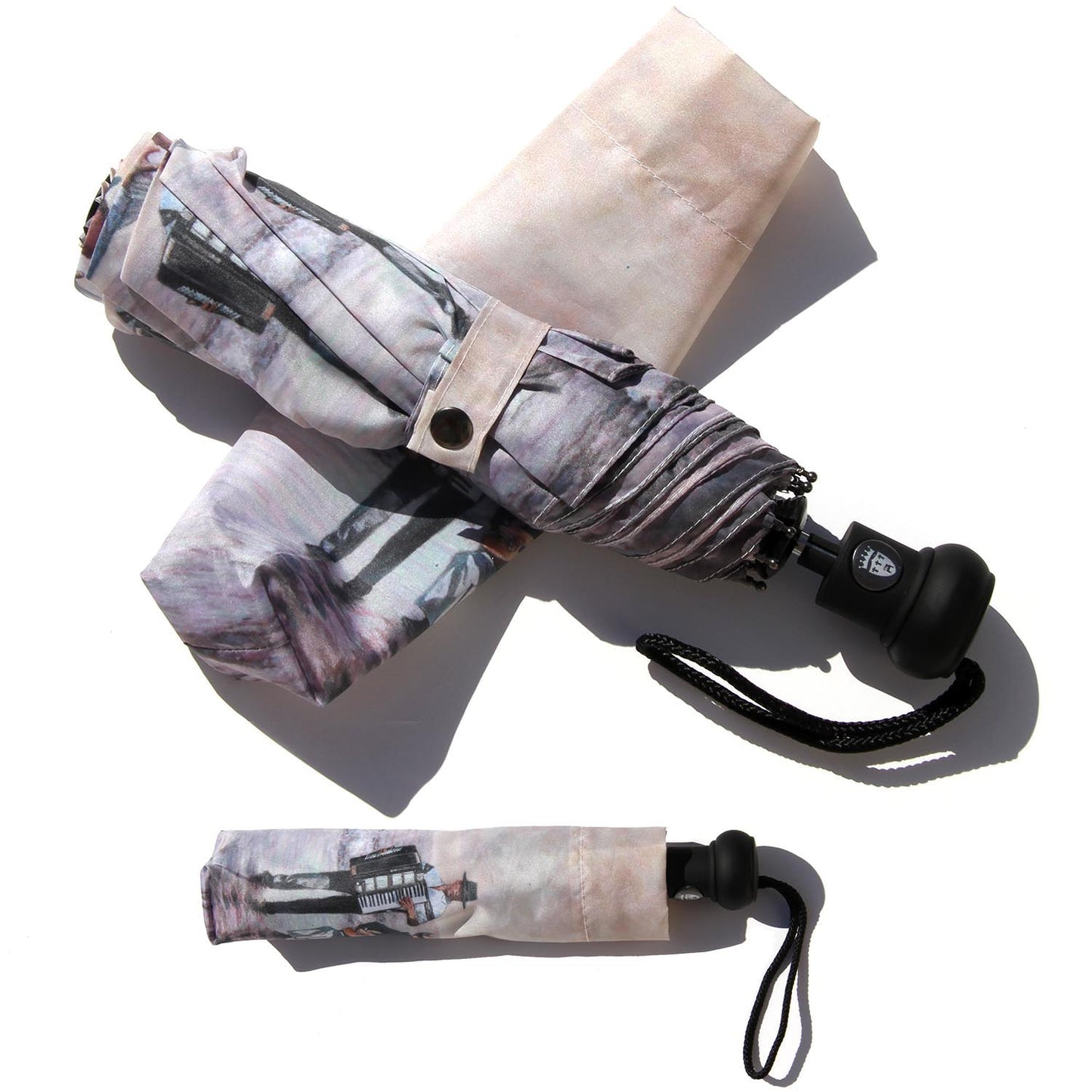 Quality pocket umbrella from Art by Theo Michael inspired by the original oil painting The Beach Quartet