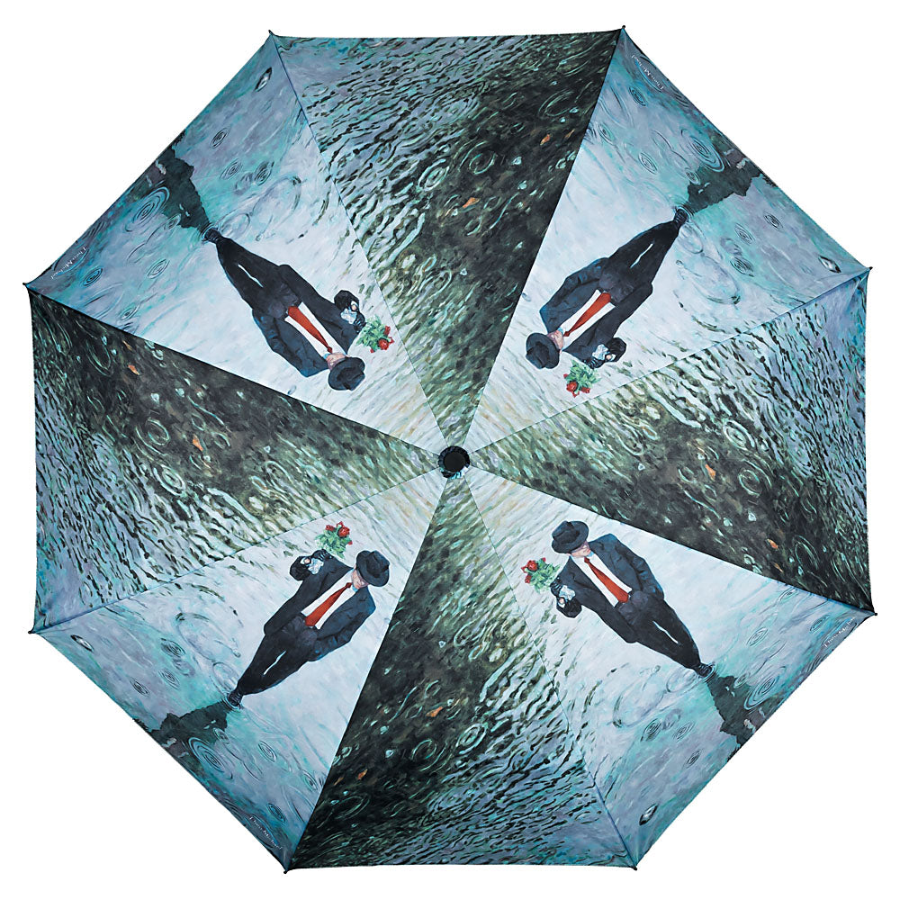 unique umbrella design of Romance Isn't Dead, an original oil painting by Theo Michael