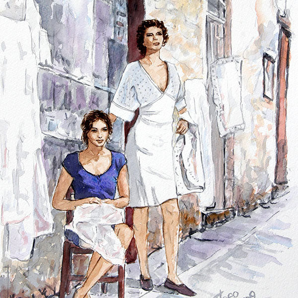 Lefkara Lace an original watercolour sketch by Theo Michael