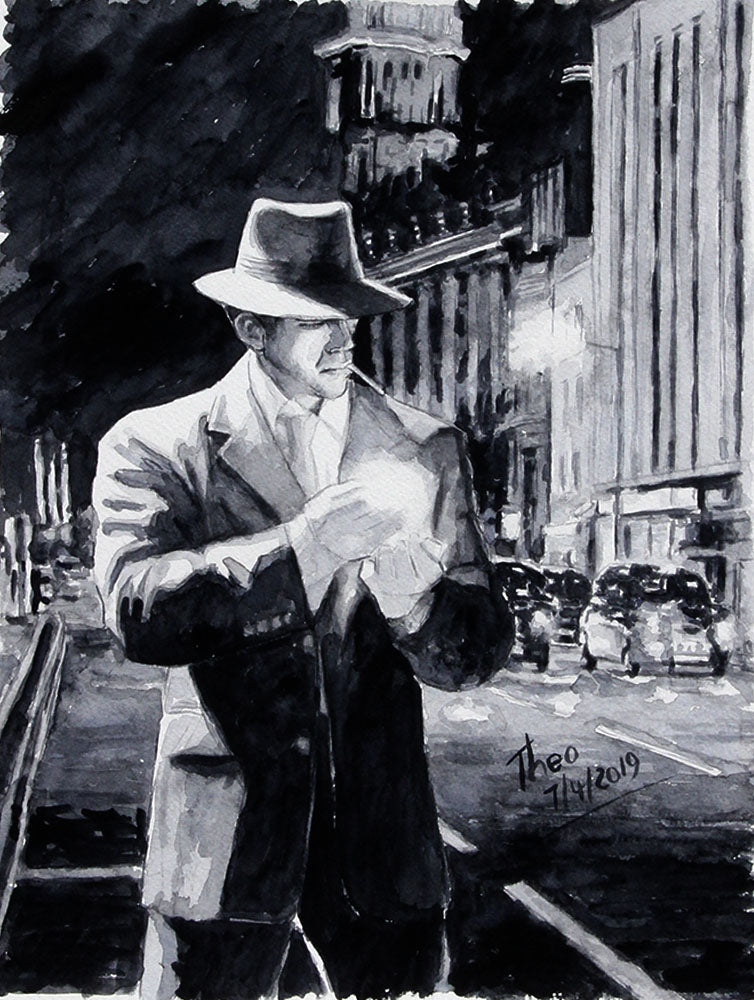 London At Night, an original watercolour sketch by Theo Michael