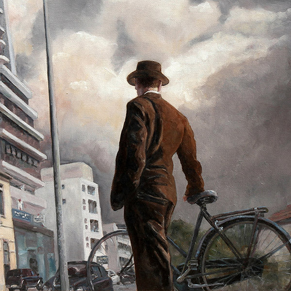 Art Noir Wall Art by Theo Michael, Man With Bicycle
