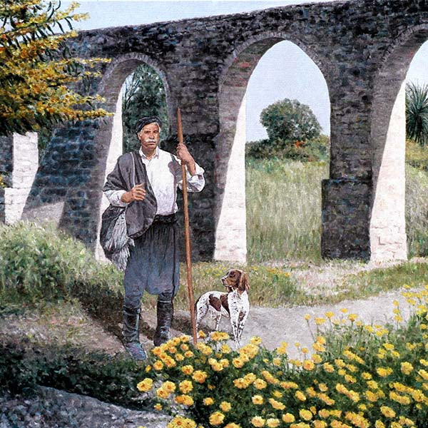 oil painting The Shepherd at Kamares, Cyprus Traditions by Theo Michael