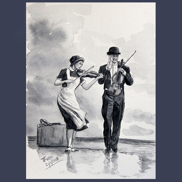 Watercolour painting by Theo Michael, The Maid And The Butler