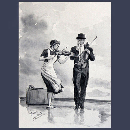 Watercolour painting by Theo Michael, The Maid And The Butler