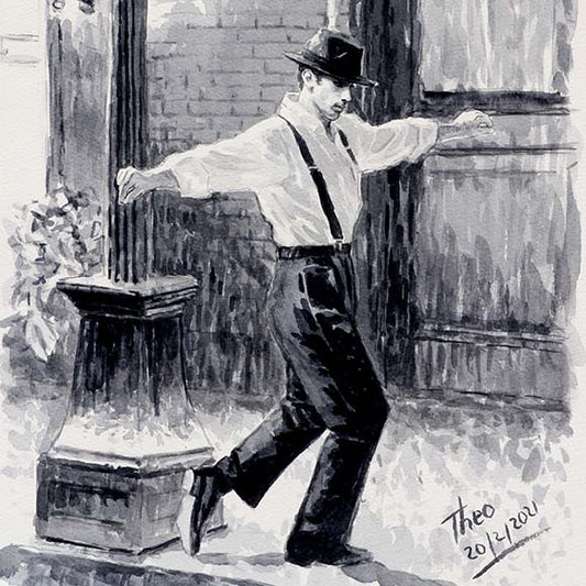 Watercolour sketch Dancing In The Rain by Theo Michael