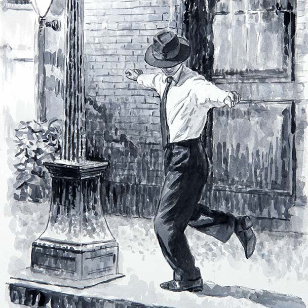 watercolour sketch Dancing In The Rain 2, a painting by Theo Michael