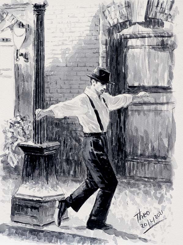 Watercolour sketch Dancing In The Rain a painting by Theo Michael