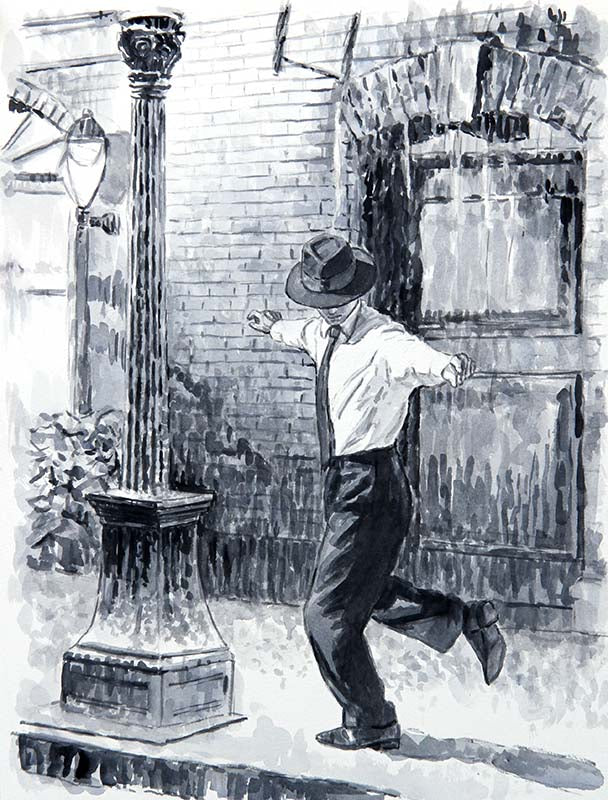 watercolour sketch Dancing In The Rain 2, by Theo Michael