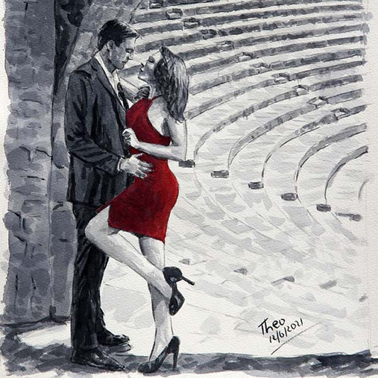 watercolour sketch, Kourion Amphitheatre by Theo Michael