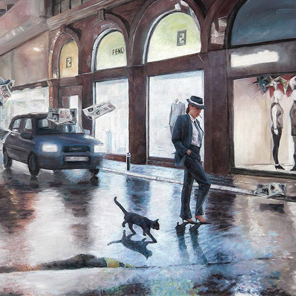 Art Noir painting by Theo Michael, Blowing In The Wind