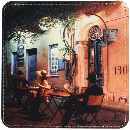 leather coaster, unique art design Cafe At night by Theo Michael