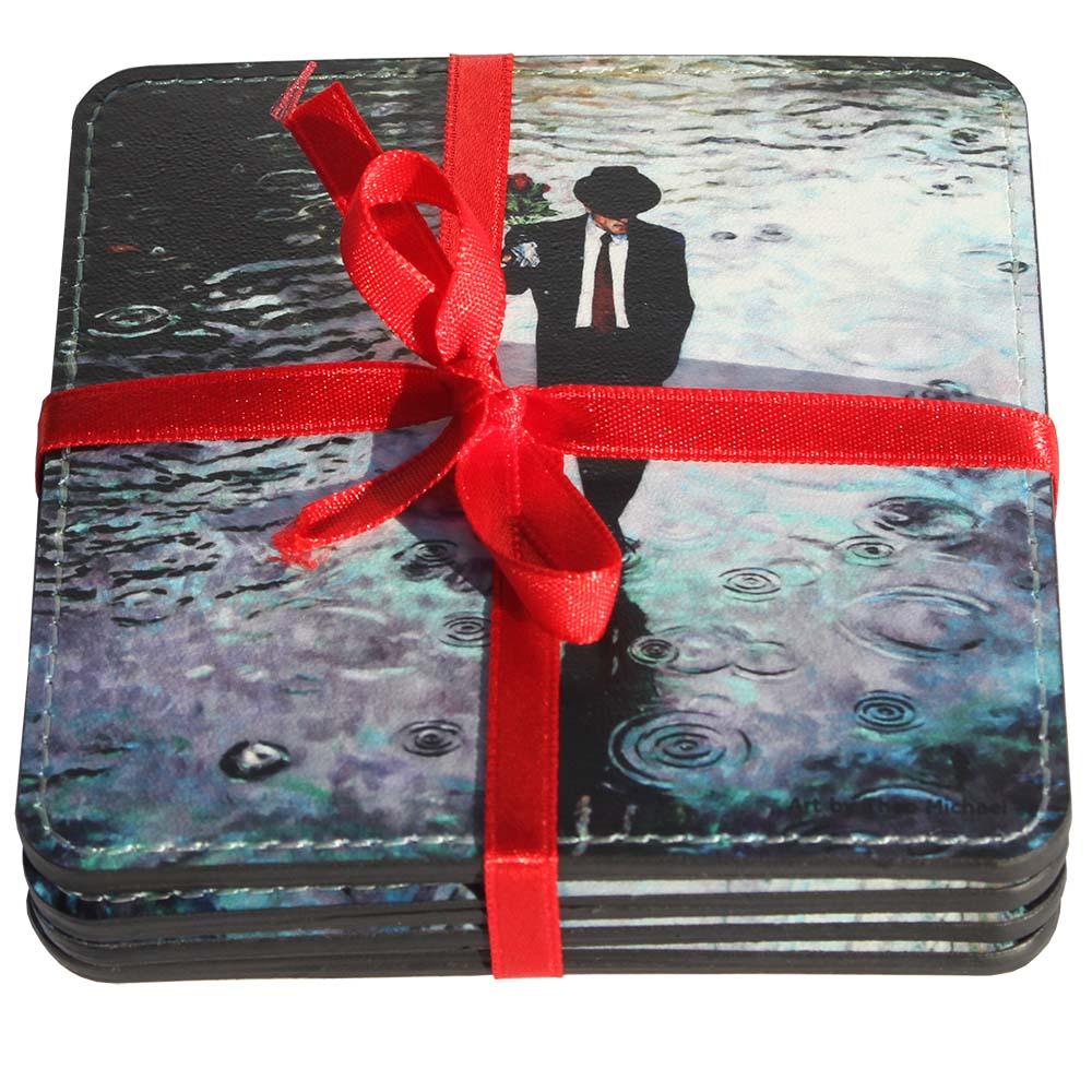 leather coaster unique art design Romance Isn't Dead by Theo Michael