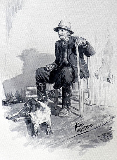 Cyprus Traditions, Cyprus Paintings, a Reno Wideson photo interpreted as a watercolour painting by Theo Michael