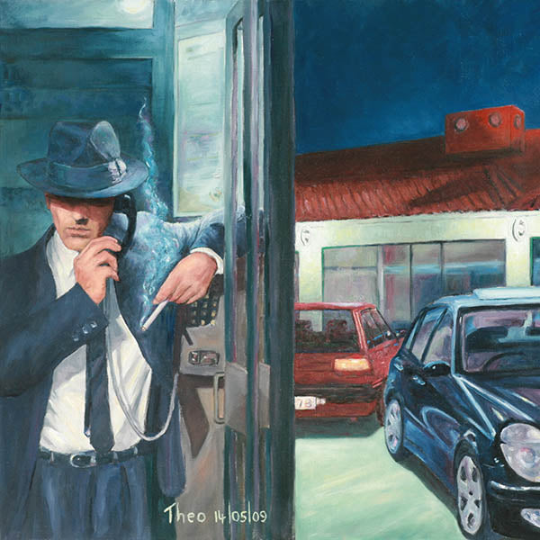 Art Noir Wall Art by Theo Michael, Night Owl inspired by Edward Hopper's Nighthawks