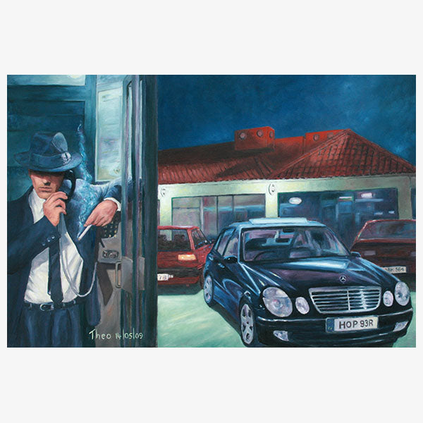 Art Noir Wall Art by Theo Michael, Night Owl inspired by Edward Hopper's Nighthawks