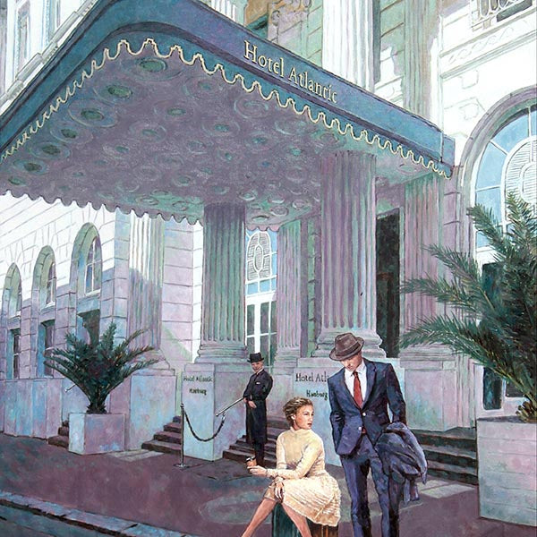 oil painting Hotel Atlantic in Hamburg by Theo Michael