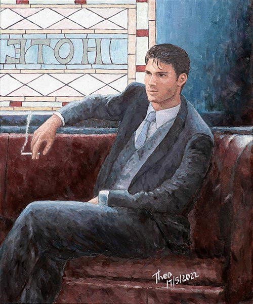 bar painting, The Lounge bar right panel of a diptych by Theo Michael