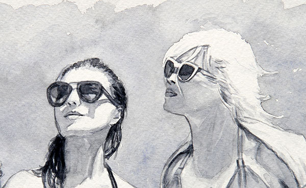 Watercolour painting by Theo Michael, detail The Selfie