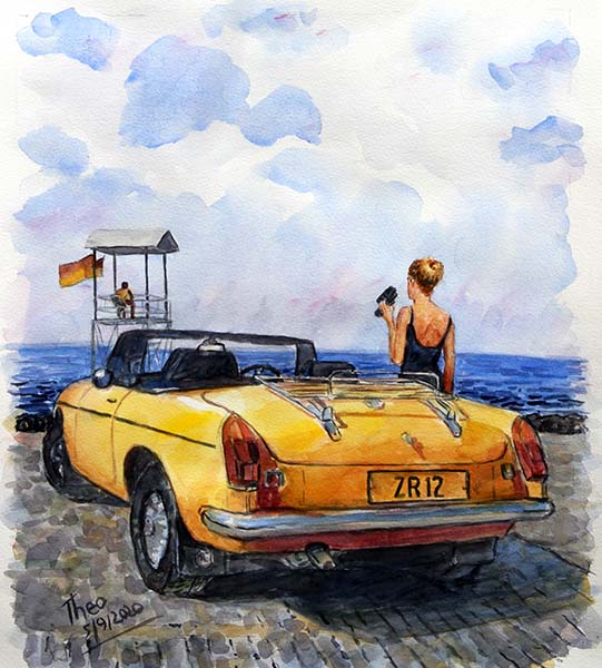 Watercolour study, The Yellow MG