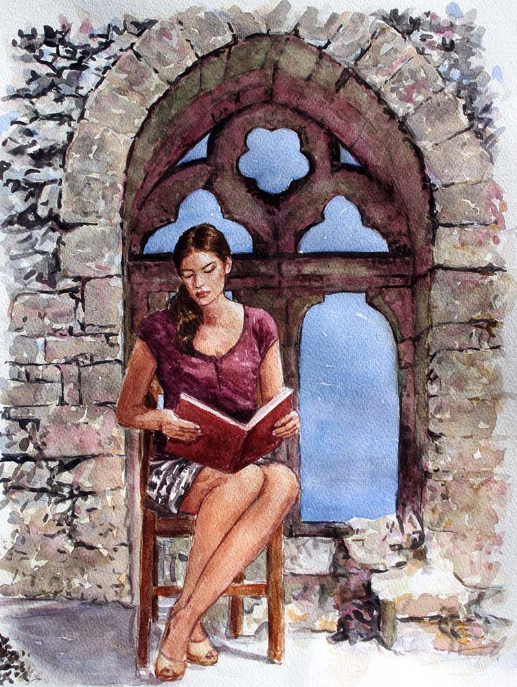 watercolour study, Bellapais Cyprus paintings by Theo Michael