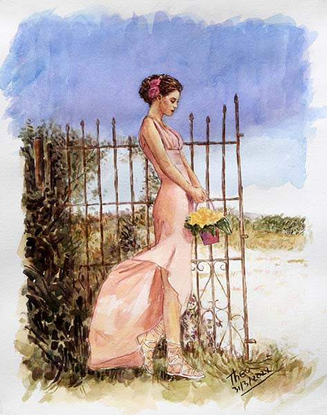 watercolour painting the flower basket by Theo Michael