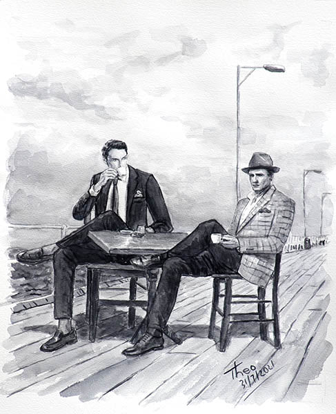 Larnaca Marina watercolour sketch by Theo Michael, The Coffee Break
