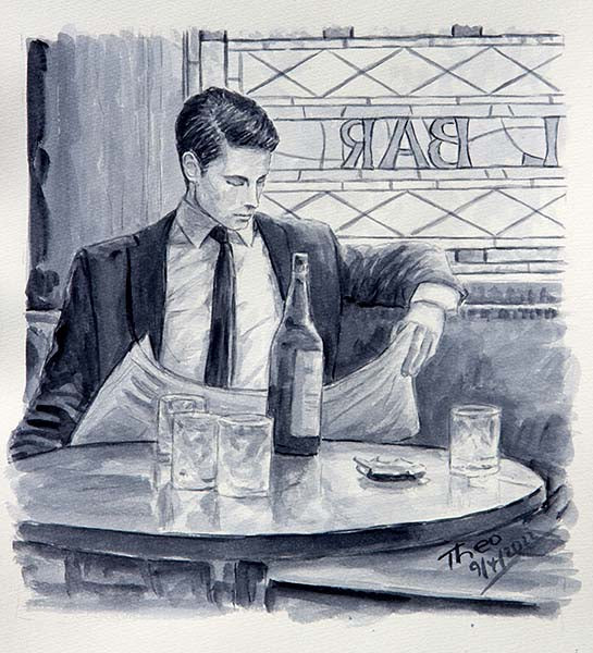 watercolour sketch the hotel bar by Theo Michael
