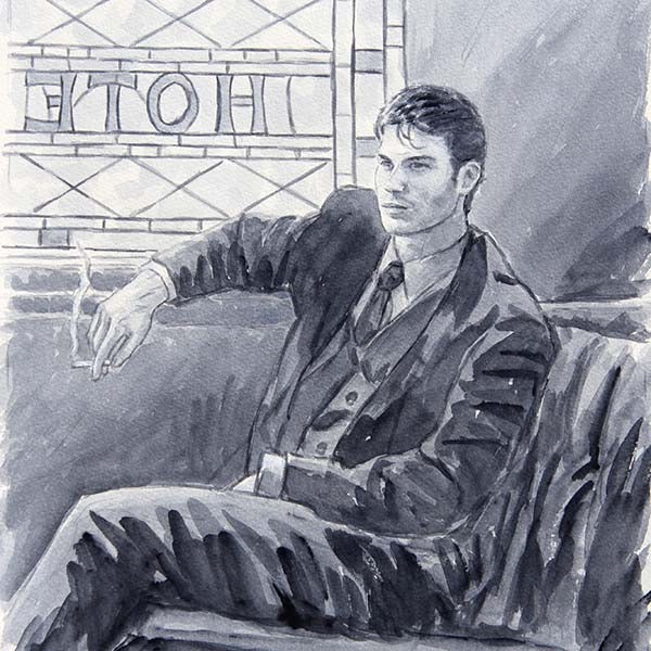 watercolour sketch the hotel bar by Theo Michael