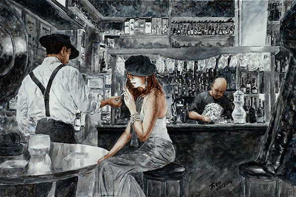 restaurant painting Nightlife by Theo Michael, read a short story inspire by this painting here