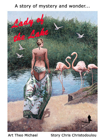 Lady of the Lake, an oil painting by Theo Michael of Larnaca flamingos