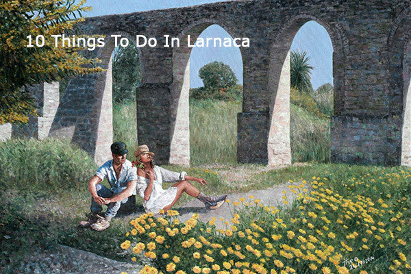 Reverie an oil painting by the artist Theo Michael showing the aqueduct Kamares in Larnaca