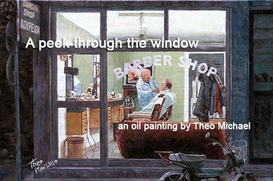 oil painting The Barber Shop by Theo Michael