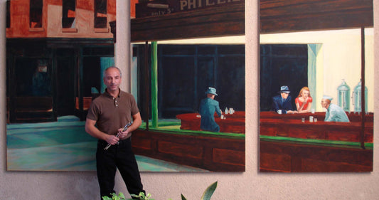 Nighthawks by Edward Hopper, shown as a mural by Theo Michael outside his art studio in Larnaca, Cyprus