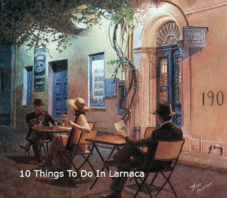 Cafe At Night an oil painting by Theo Michael, inspired by the Art Cafe in Larnaca