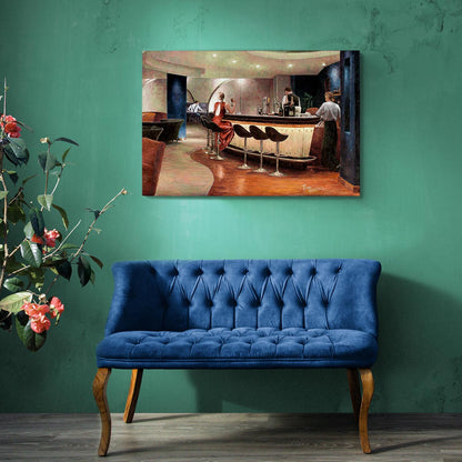 Bar painting, Alone At The Bar. Decorate Your Spaces with Captivating Art by Theo Michael: Canvas Art and Fine Art Prints