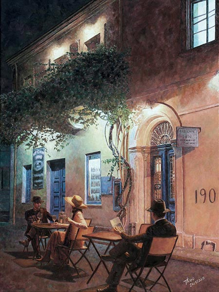 Cafe and bar painting the Art Cafe in Larnaca by Theo Michael inspired by van Gogh