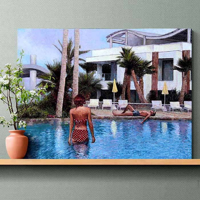 Canvas Print of oil painting Radisson Beach Hotel Larnaca featuring the pool by Theo Michael