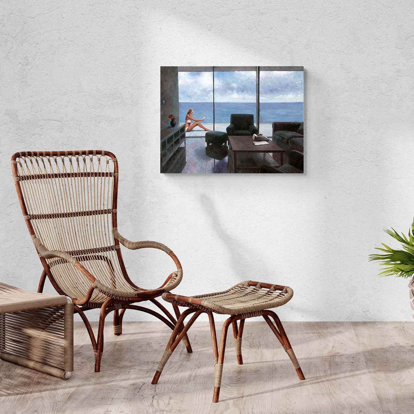 Canvas Print of an oil painting, a sea view apartment by Theo Michael titled The Apartment