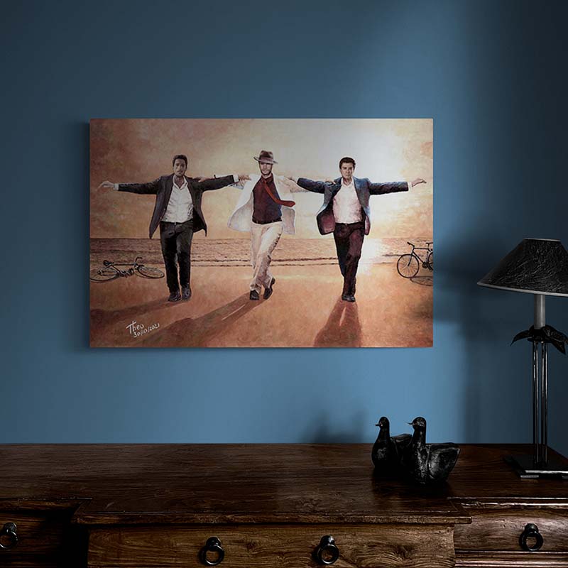 canvas print of a beach painting titled Zorbas Dance, an oil painting by Theo Michael