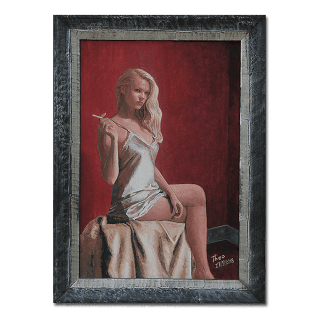 Art Noir oil painting titled Dressed In Silk by Theo Michael including wooden frame