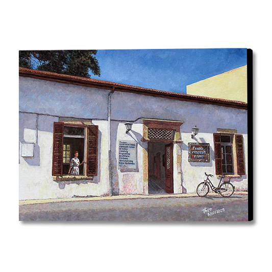 Canvas wall art of Old Town Architecture in Larnaca Cyprus by Theo Michael. 
