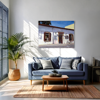 Oil painting of Traditional village art, a window scene in a Mediterranean style by Theo Michael