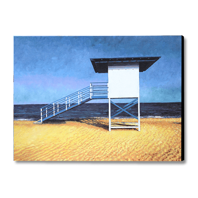 beach painting of a lifeguard stand, an oil painting by Theo Michael featuring a deserted Cyprus beach