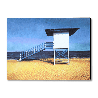 beach painting of a lifeguard stand, an oil painting by Theo Michael featuring a deserted Cyprus beach