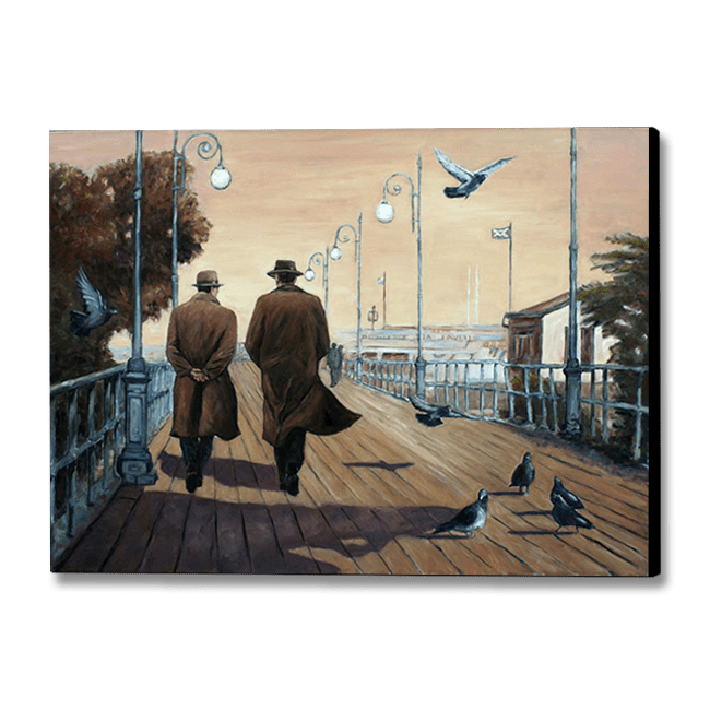 Marina Boardwalk painting. Decorate Your Spaces with Captivating Art by Theo Michael: Canvas Art and Fine Art Prints