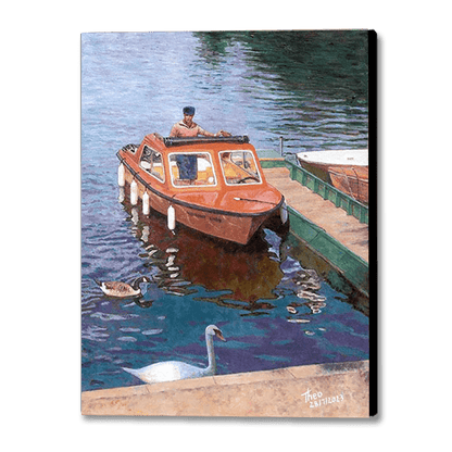 boat painting on the River Thames by Theo Michael titled Boat For Hire