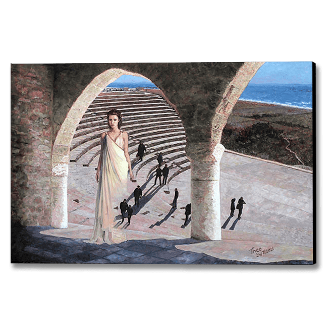 Canvas print of Aphrodite oil painting by Theo Michael inspired by Kourion Amphitheatre in Cyprus